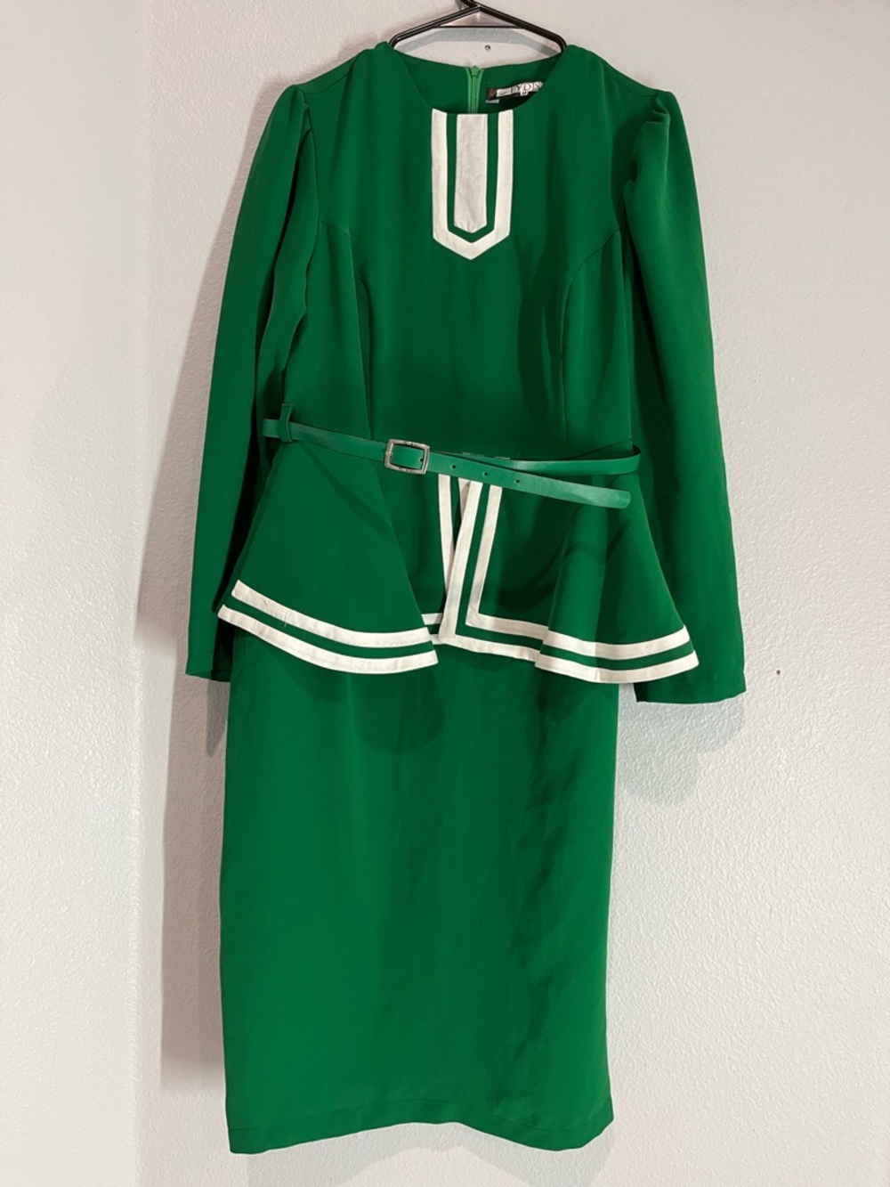 Eydis Green Peplum Dress with White Trim